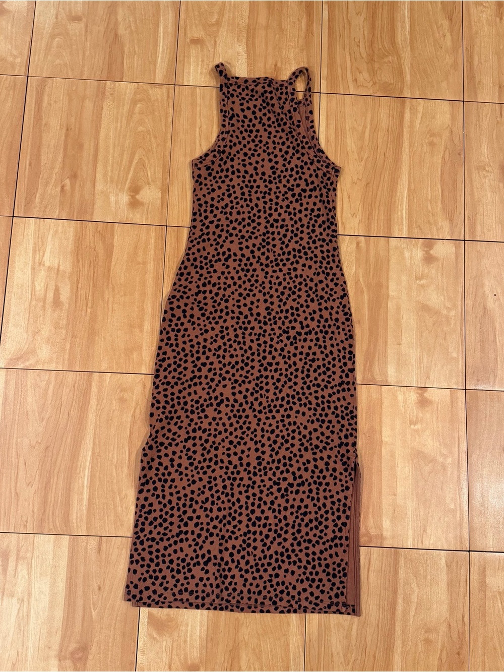 Old Navy Brown Leopard Print Ribbed Midi Tank Dress Size Small - Picture 3 of 5